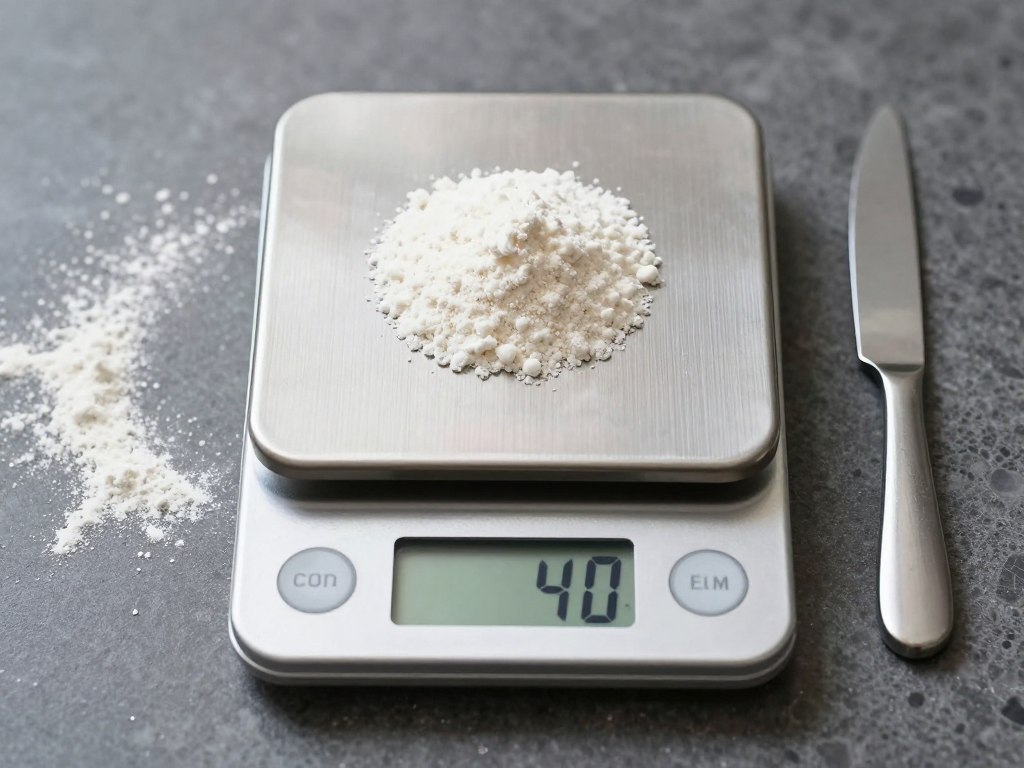 4 dag drożdży na wadze kuchennej pokazującej 40 gramów