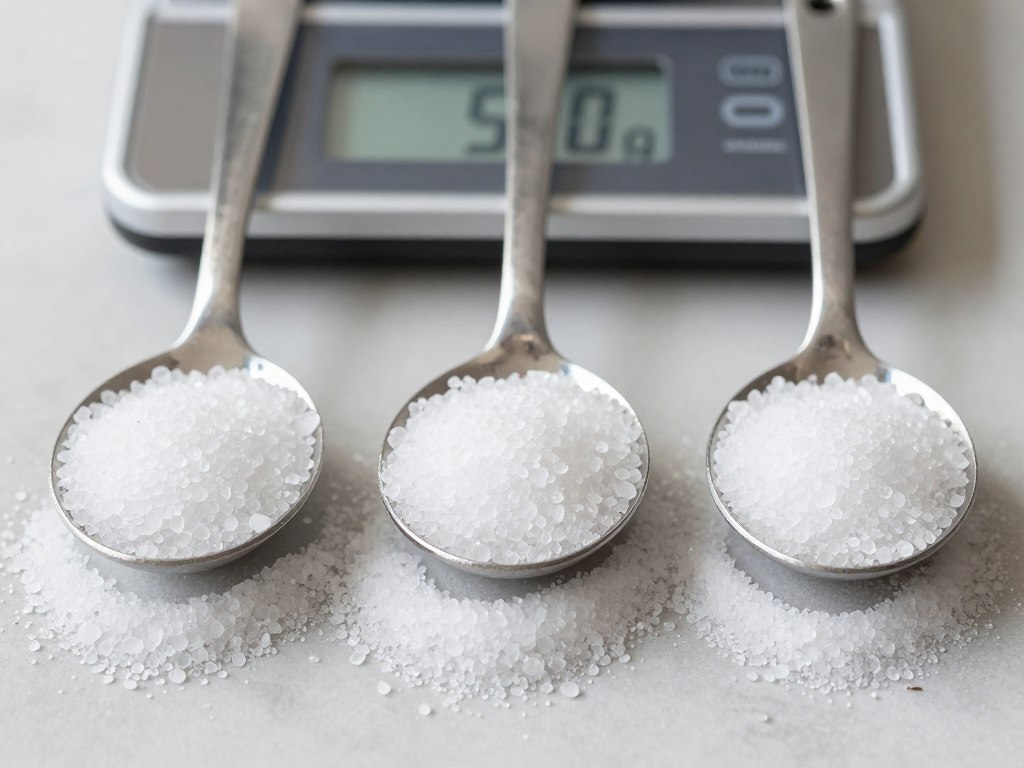 50 gram soli kamiennej odmierzone w łyżkach