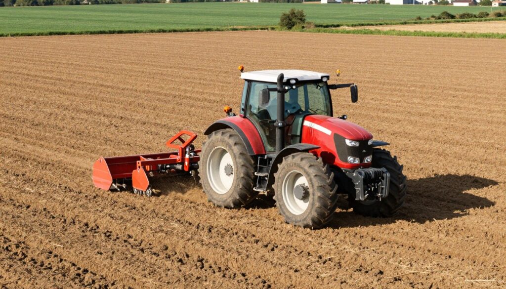 Ciągnik pracujący w trudnych warunkach terenowych wpływających na przelicznik 1 motogodziny na kilometry