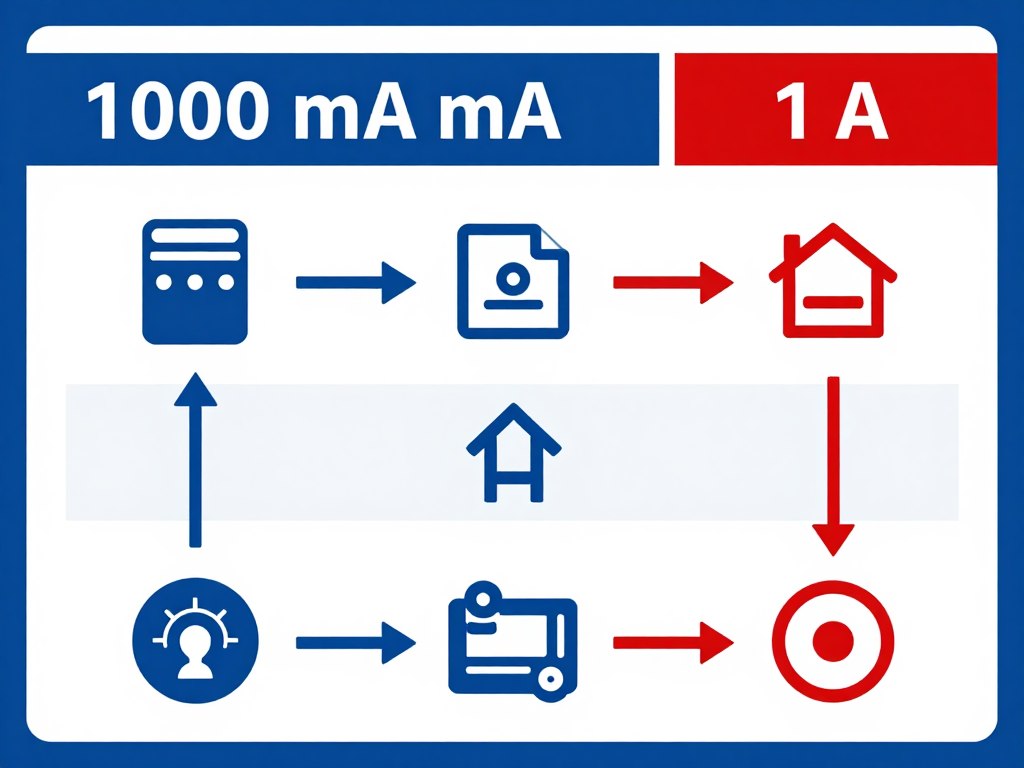 Graficzna reprezentacja konwersji 1000 mA na ampery