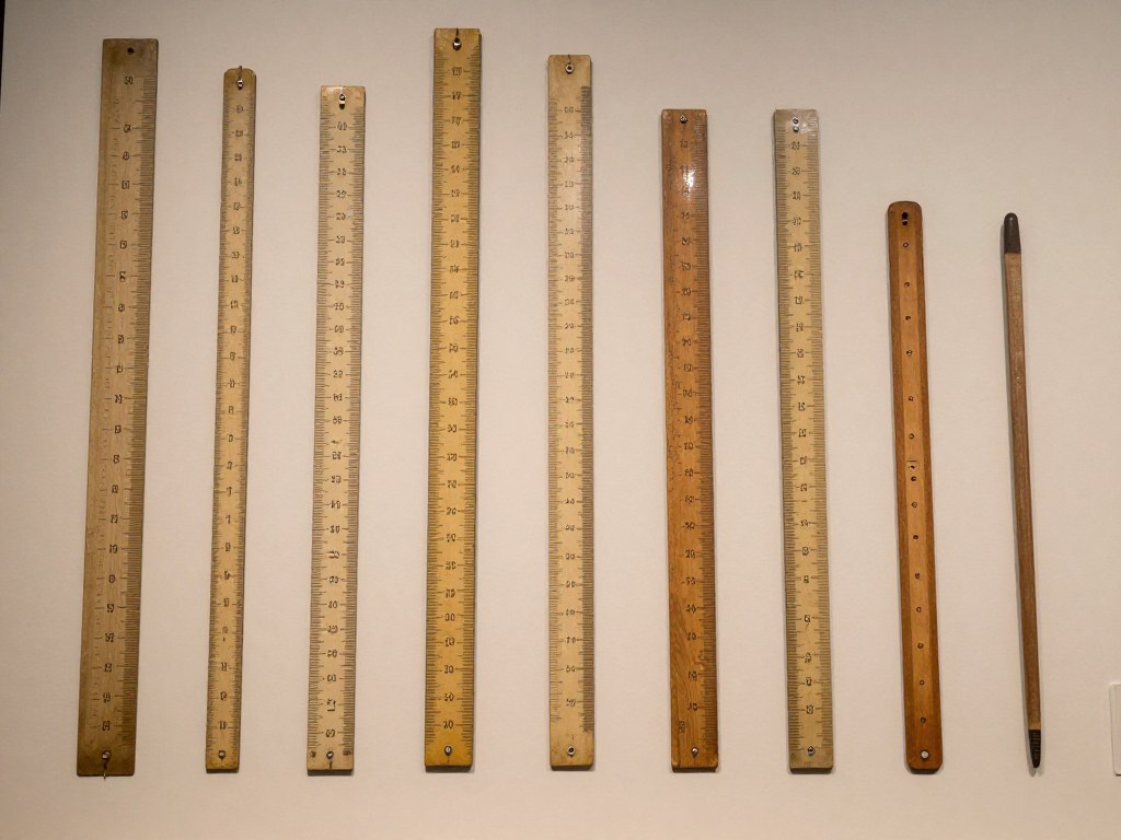 Historyczne narzędzia pomiarowe używane do mierzenia jardów i centymetrów