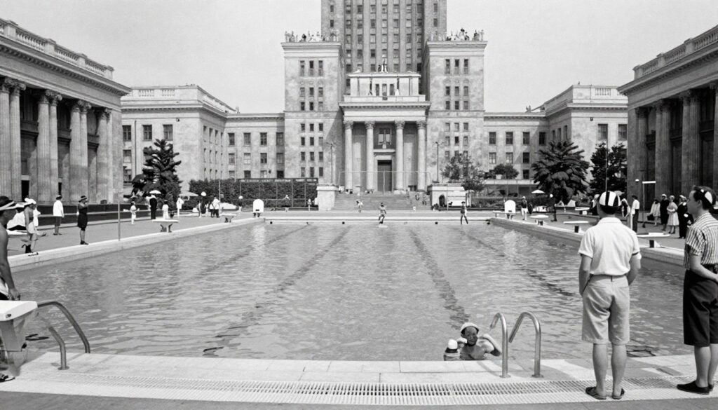 Historyczne zdjęcie basenu PKiN z lat 50-tych