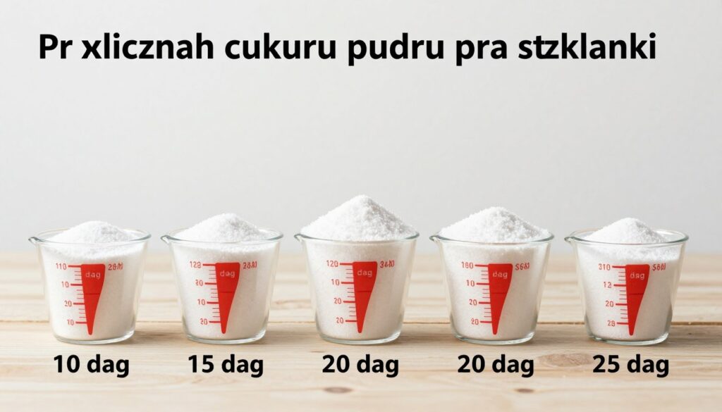 Infografika podsumowująca przeliczniki cukru pudru na szklanki