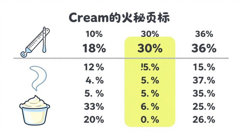 Infografika podsumowująca przeliczniki dla różnych rodzajów śmietany