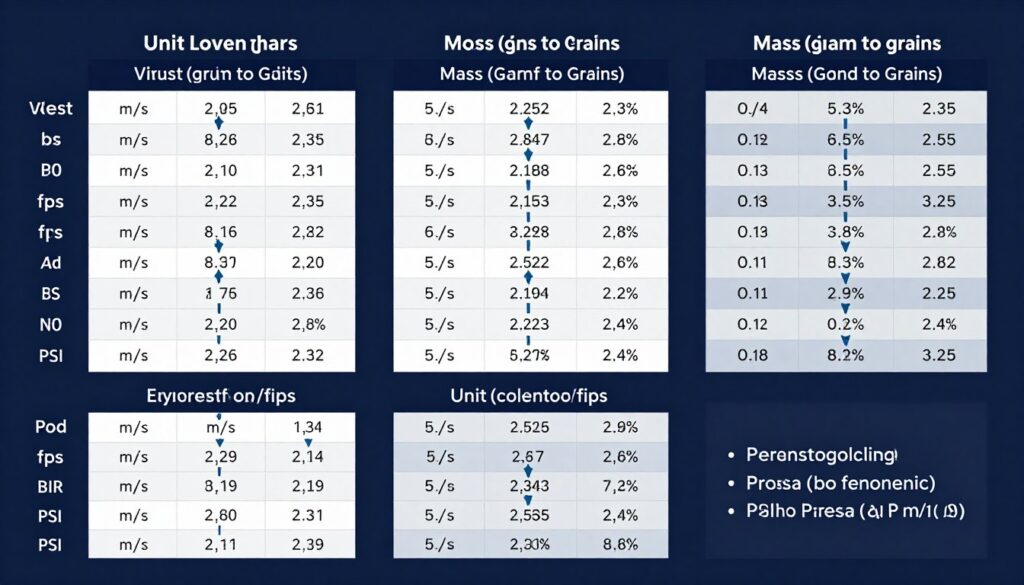 Infografika przedstawiająca przeliczniki jednostek używanych w kontekście wiatrówek