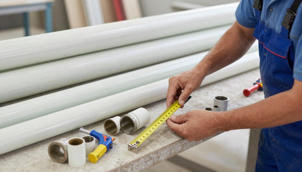 Instalator mierzący i dobierający rury o różnych średnicach