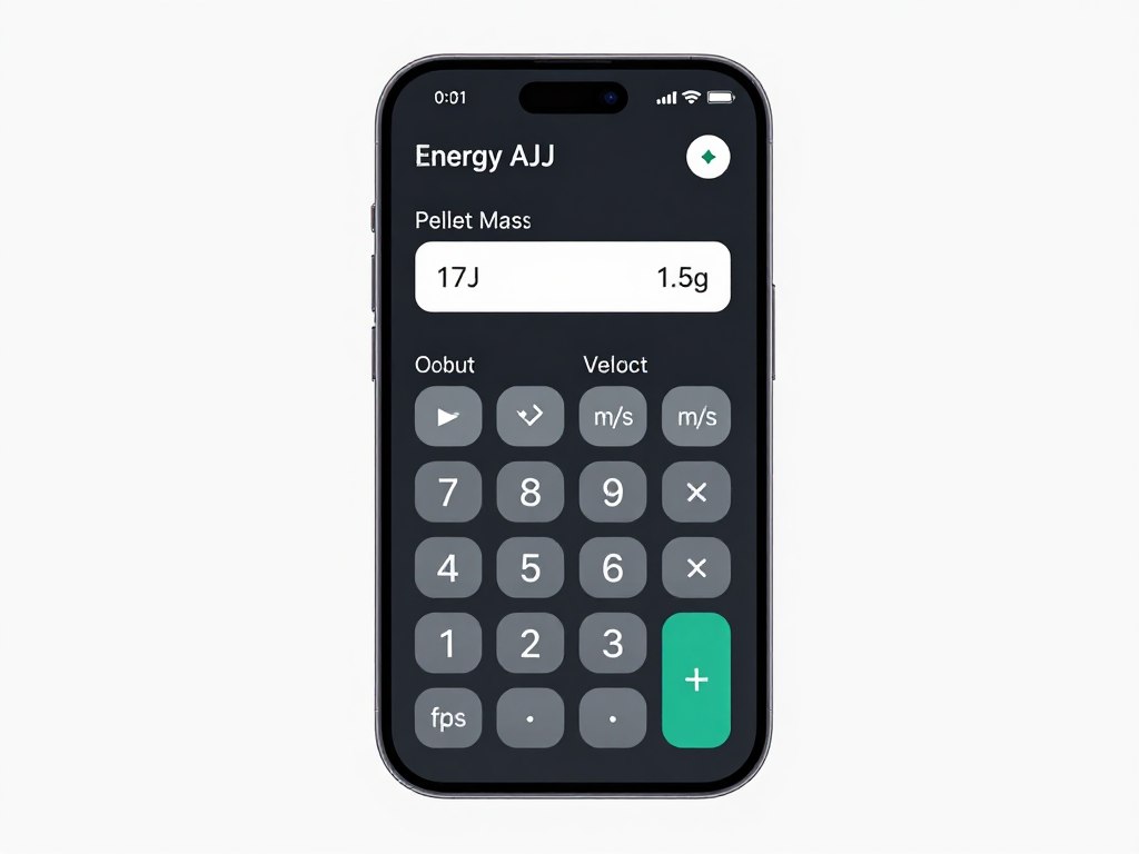 Interfejs kalkulatora wiatrówkowego do przeliczania 17J na fps