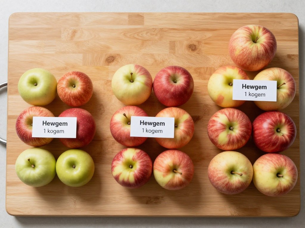 Kilogram jabłek różnej wielkości z oznaczeniem liczby sztuk