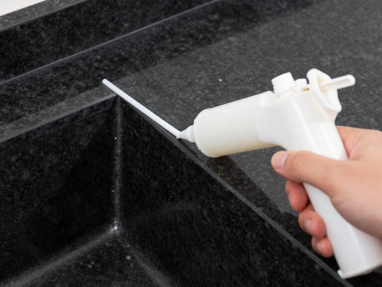 Klejenie i uszczelnianie zlewu granitowego za pomocą silikonu sanitarnego