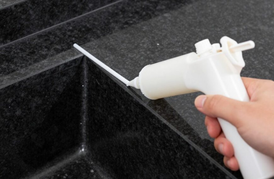 Klejenie i uszczelnianie zlewu granitowego za pomocą silikonu sanitarnego