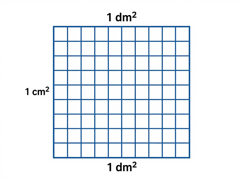 Kwadrat o wymiarach 1 dm² podzielony na 100 małych kwadratów cm²
