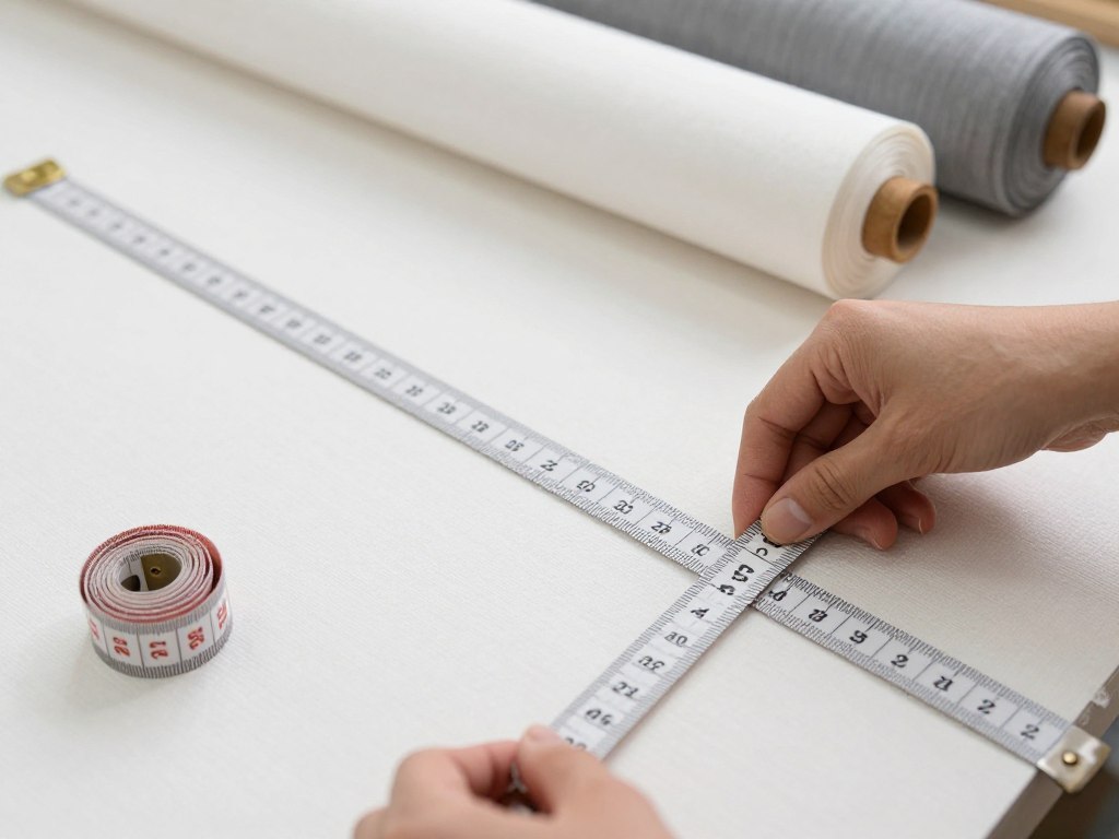 Materiał tekstylny mierzony w jardach i centymetrach za pomocą miarki krawieckiej