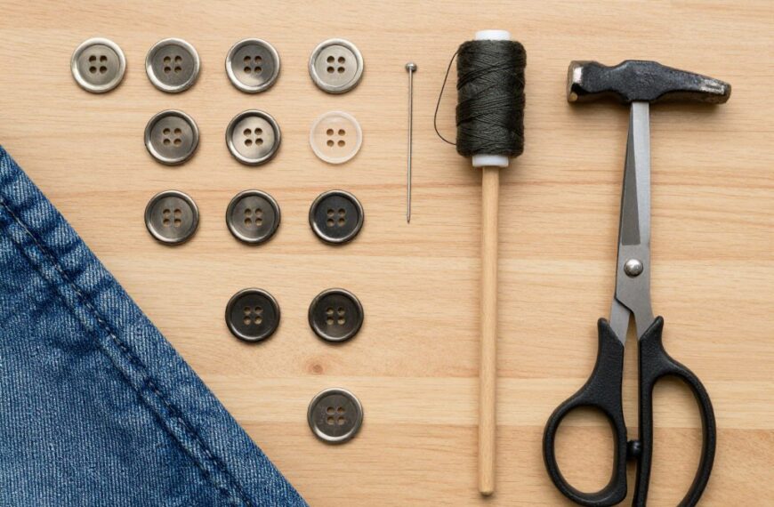 Materiały i narzędzia potrzebne do montażu guzika do jeansów