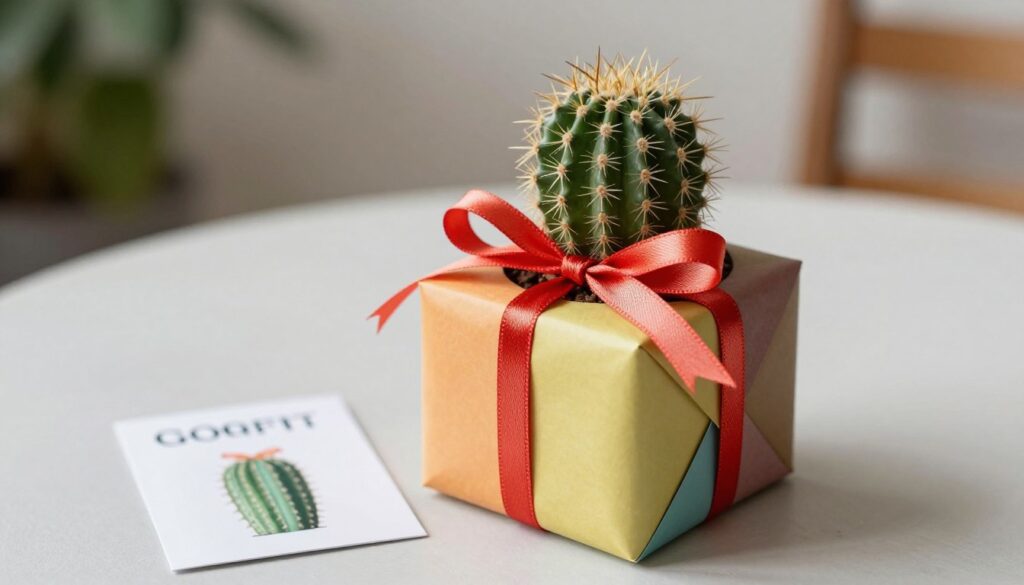 Ozdobnie zapakowany kaktus jako prezent - co oznacza kaktus w prezencie