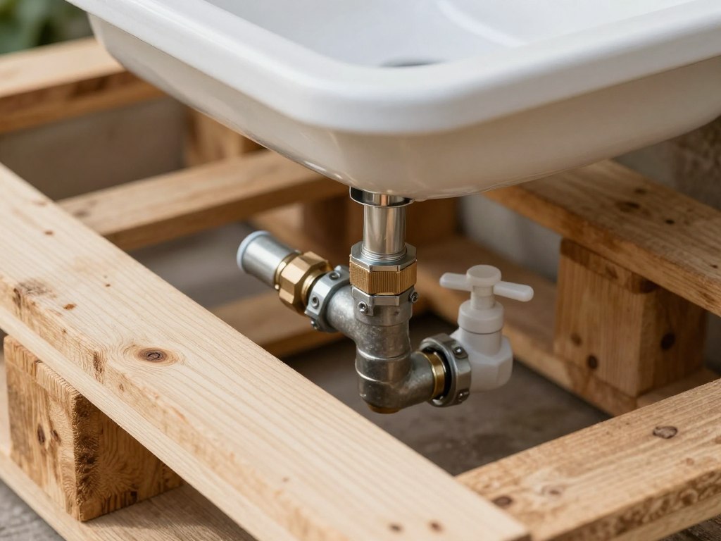 Podłączenie instalacji wodnej do zlewu ogrodowego z palet