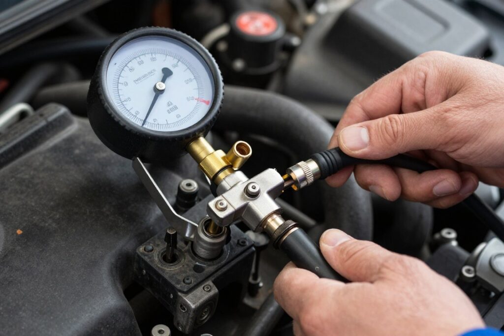 Pomiar ciśnienia sprężania w silniku za pomocą manometru