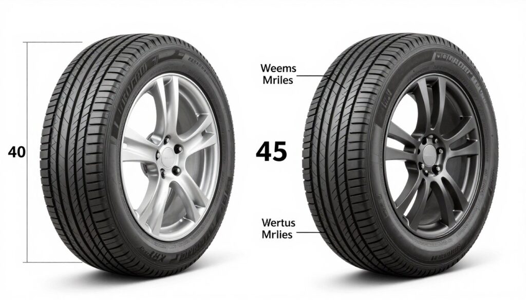 Porównanie opon o profilu 40 i 45 z zaznaczonymi kluczowymi różnicami