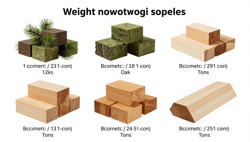 Porównanie wagi różnych gatunków drewna w przeliczeniu na m3