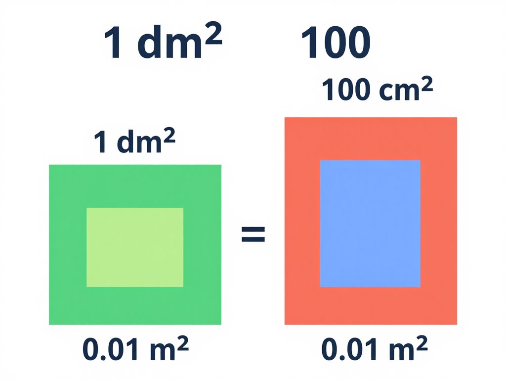 Porównanie wielkości 1 dm2, 100 cm2 i 0,01 m2