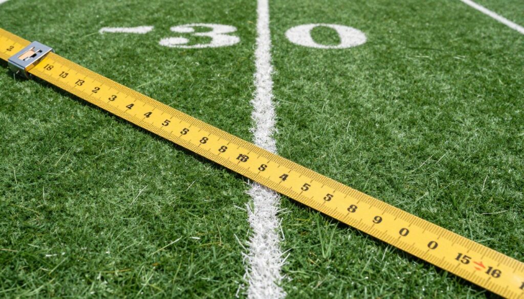 Praktyczne zastosowanie przelicznika 1 jard na cm w sporcie - boisko do futbolu amerykańskiego z oznaczeniami jardów