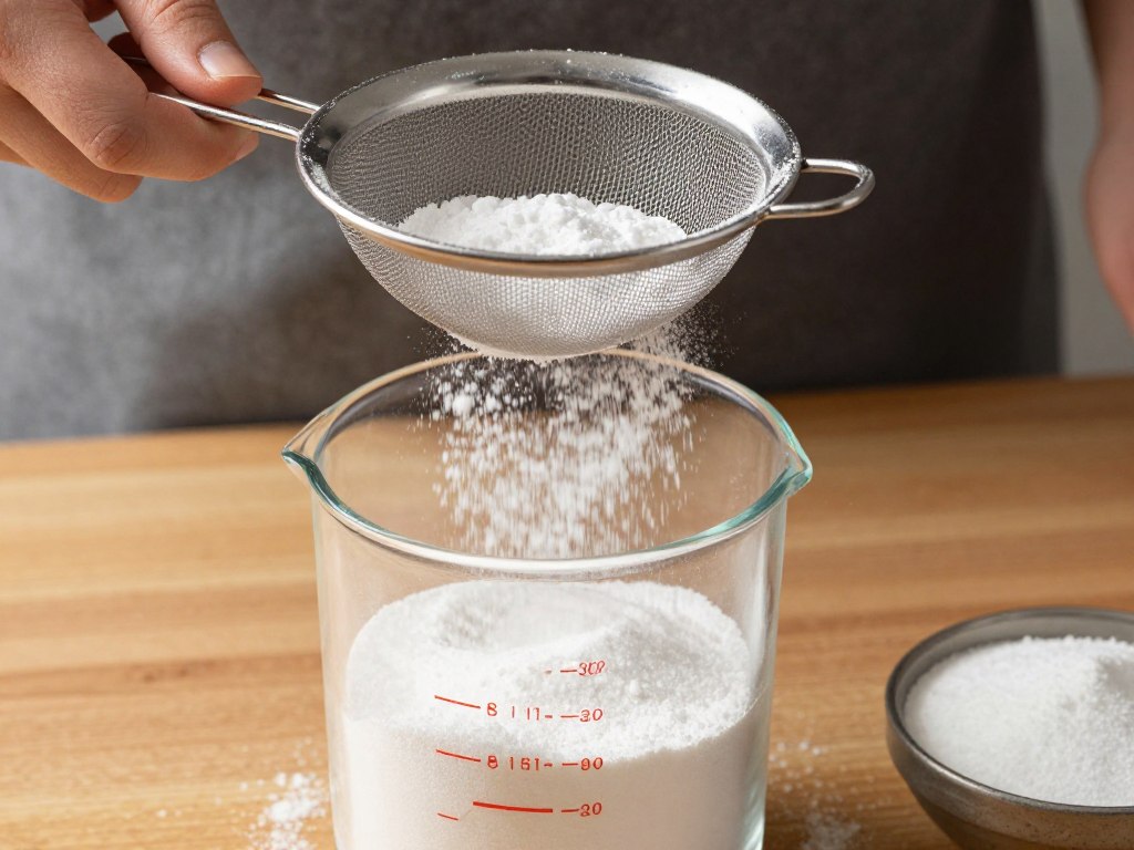 Proces przesiewania cukru pudru przed odmierzaniem