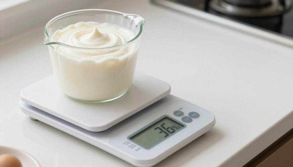 Przeliczanie mililitrów śmietany 36% na gramy - waga kuchenna z miarką śmietany