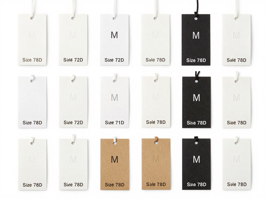 Różne metki z rozmiarami odzieży różnych marek