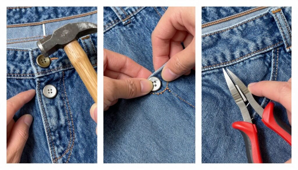 Różne metody montażu guzików do jeansów