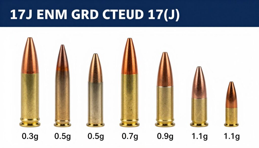 Różne rodzaje śrutów do wiatrówki o różnych masach wpływające na prędkość przy energii 17J