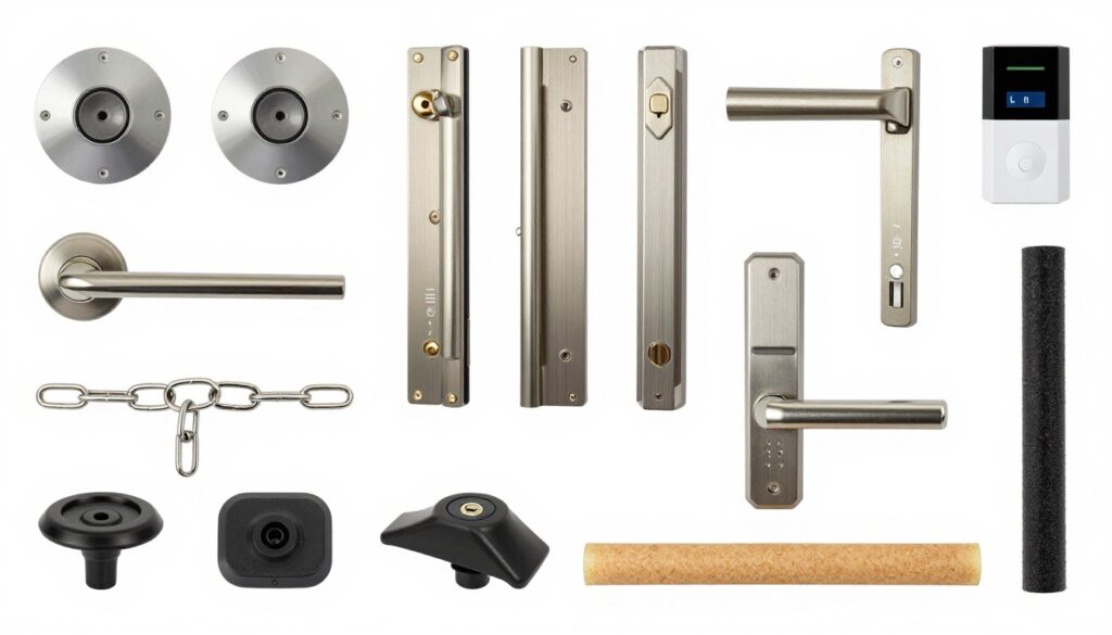 Różnorodne akcesoria drzwiowe zwiększające bezpieczeństwo i funkcjonalność