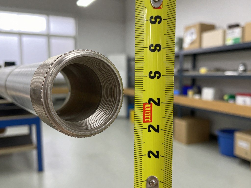 Rura 32 mm obok miarki pokazującej przeliczenie na cale