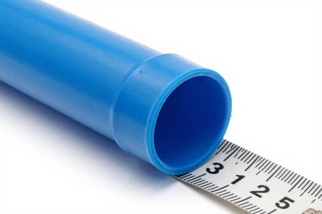 Rura PE 32 mm z oznaczeniami wymiarów w calach i milimetrach