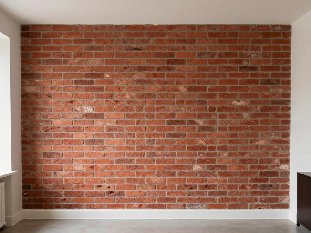 Ściana wykończona cegłą dekoracyjną w salonie