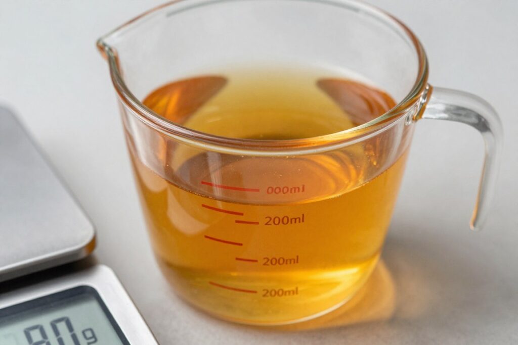 Szklanka wypełniona miodem o wadze około 200 g