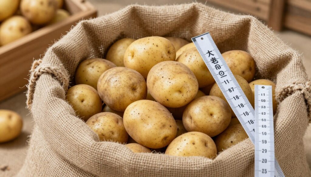 Tradycyjny worek ziemniaków z oznaczeniem metra jako miary objętości