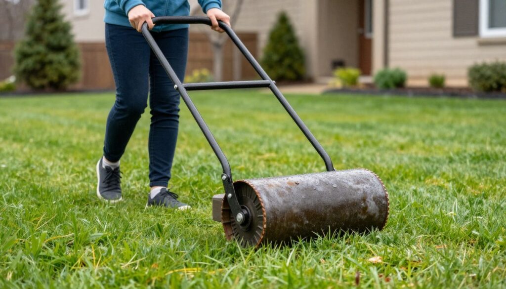 Wałowanie trawnika jako element pielęgnacji zapobiegający pojawianiu się chwastów