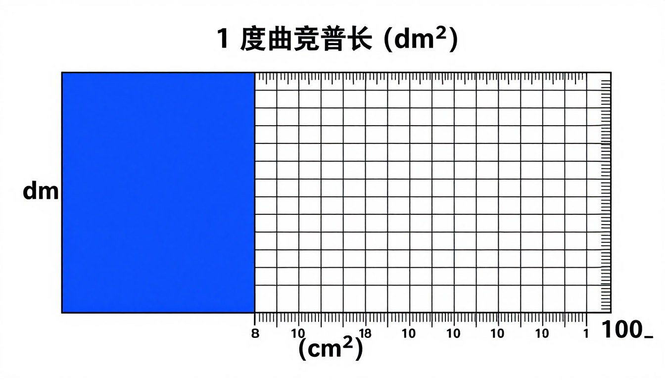 Wizualizacja porównująca 1 dm2 i 100 cm2 na siatce pomiarowej