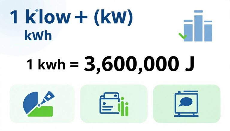 Wizualizacja przelicznika 1 kWh na dżule pokazująca równanie 1 kWh = 3 600 000 J