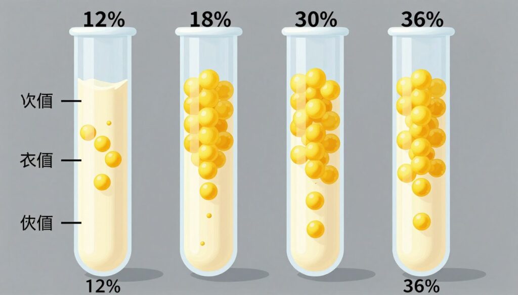 Wizualizacja różnic w gęstości śmietany o różnej zawartości tłuszczu