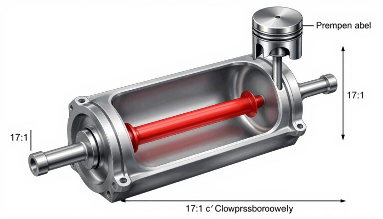 Wizualizacja stopnia sprężania 17:1 w cylindrze silnika