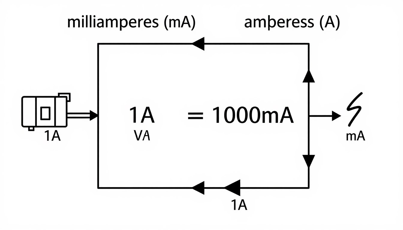 Wizualne porównanie jednostek mA na ampery z symbolami elektrycznymi