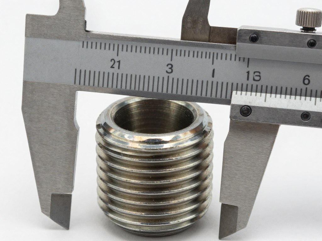 Zbliżenie na gwint rurowy 32 mm z porównaniem do cali