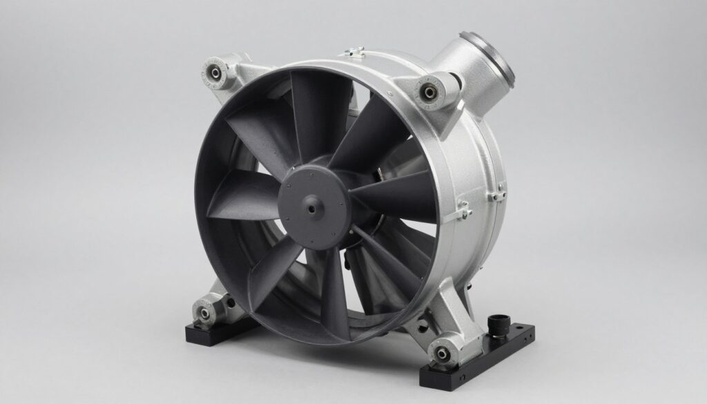 Dmuchawa do pieca CO przed montażem z widocznymi elementami instalacyjnymi