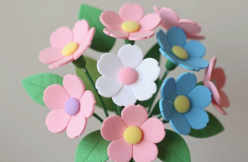 Kolorowe kwiaty z pianki dekoracyjnej ułożone w bukiet