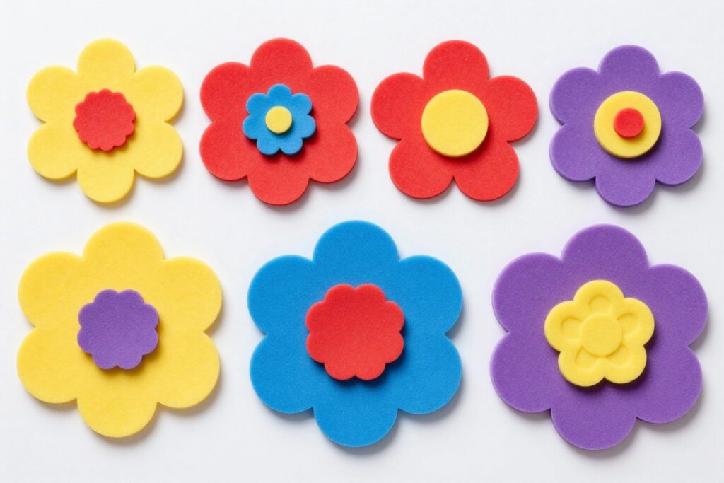 Kwiaty wykonane z kolorowej folii piankowej