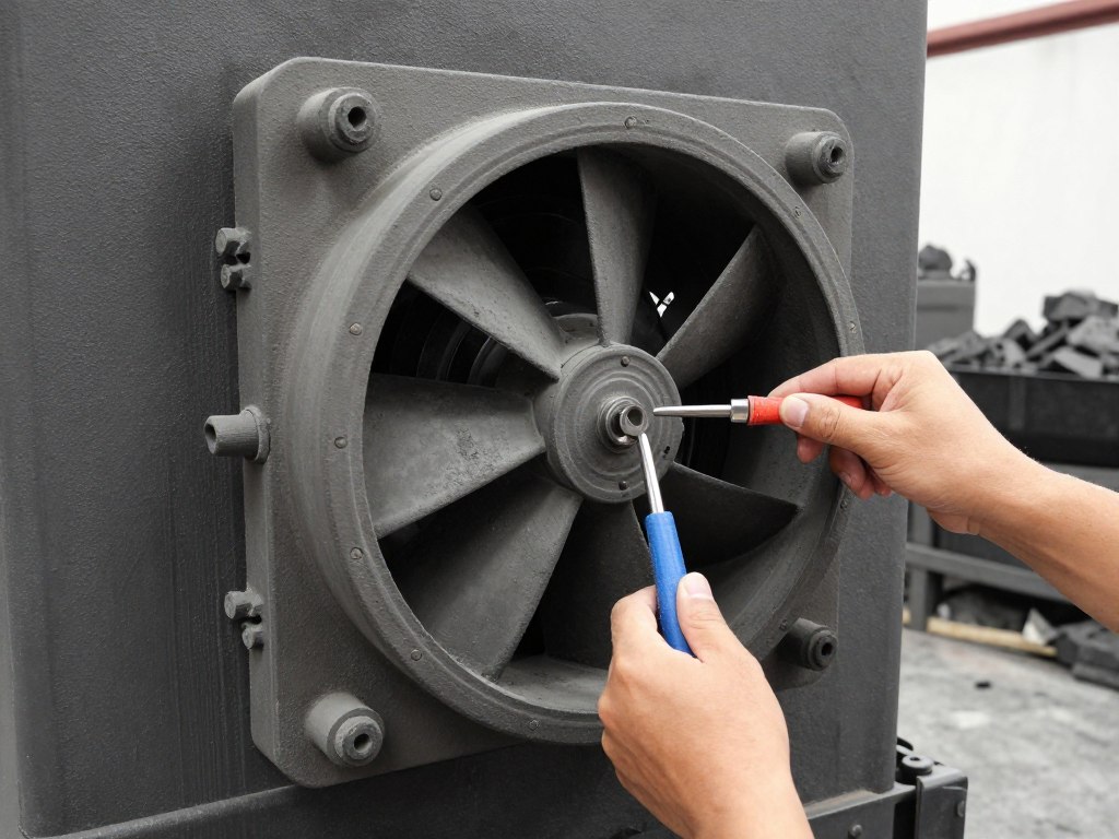 Montaż dmuchawy do drzwiczek popielnika pieca węglowego