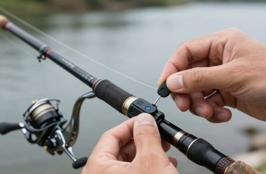 Montaż sygnalizatora brań na podpórce wędki