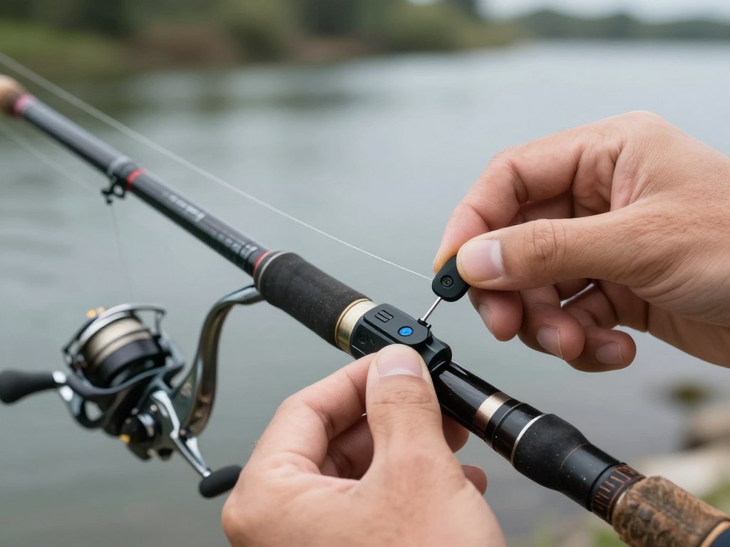 Montaż sygnalizatora brań na podpórce wędki