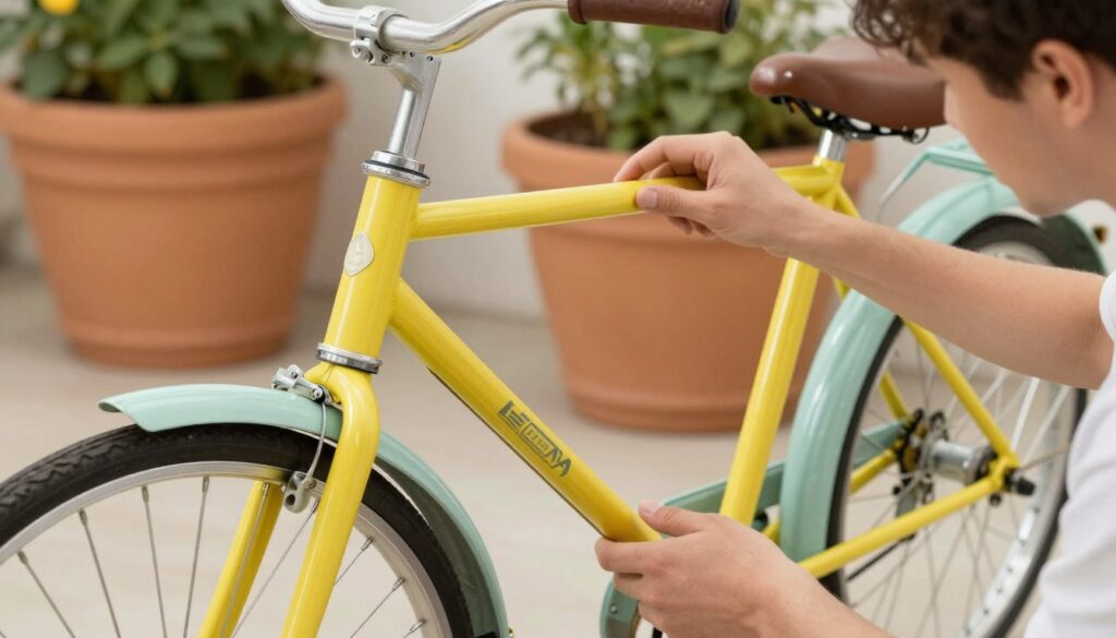 Proces tworzenia kwietnika z roweru - malowanie ramy