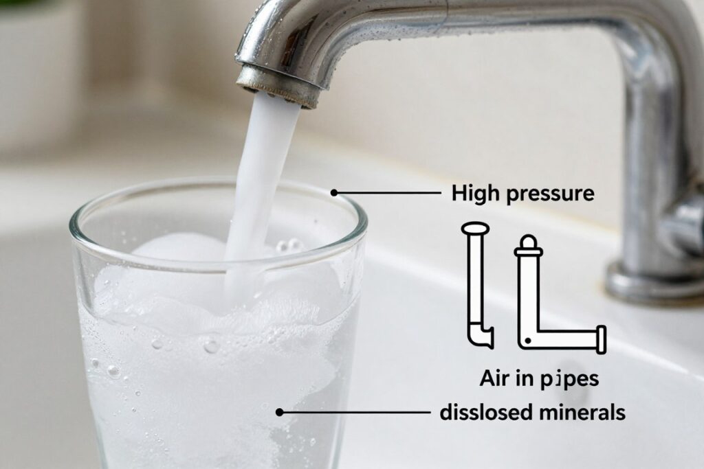 Biała, mętna woda lecąca z kranu domowego - przyczyny i rozwiązania